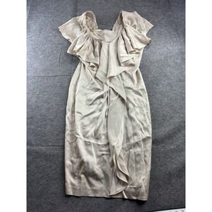 $338 BCBG RUNWAY WOMENS‎ XS FXL6C398) FLUTTER SLEEVE WOVEN SATIN DRESS SEXY 90s